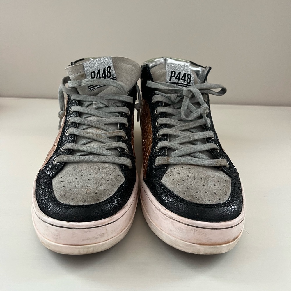 P448 Silver + Rose Gold High-Top Sneakers (Size 40)